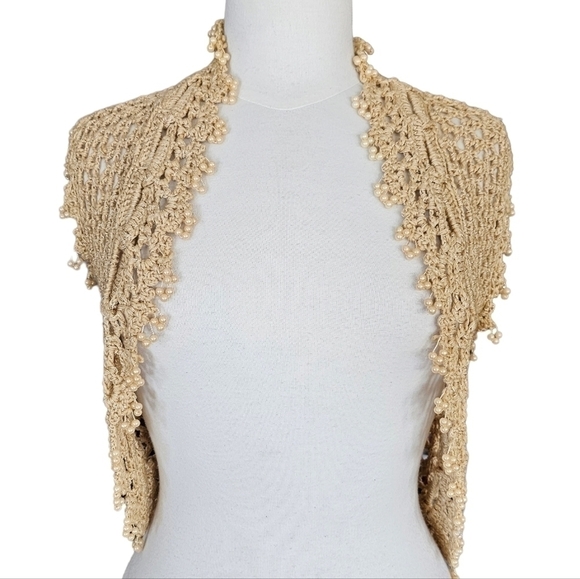 CROCHETED Bohemian Beaded Vest Size S - Picture 1 of 13